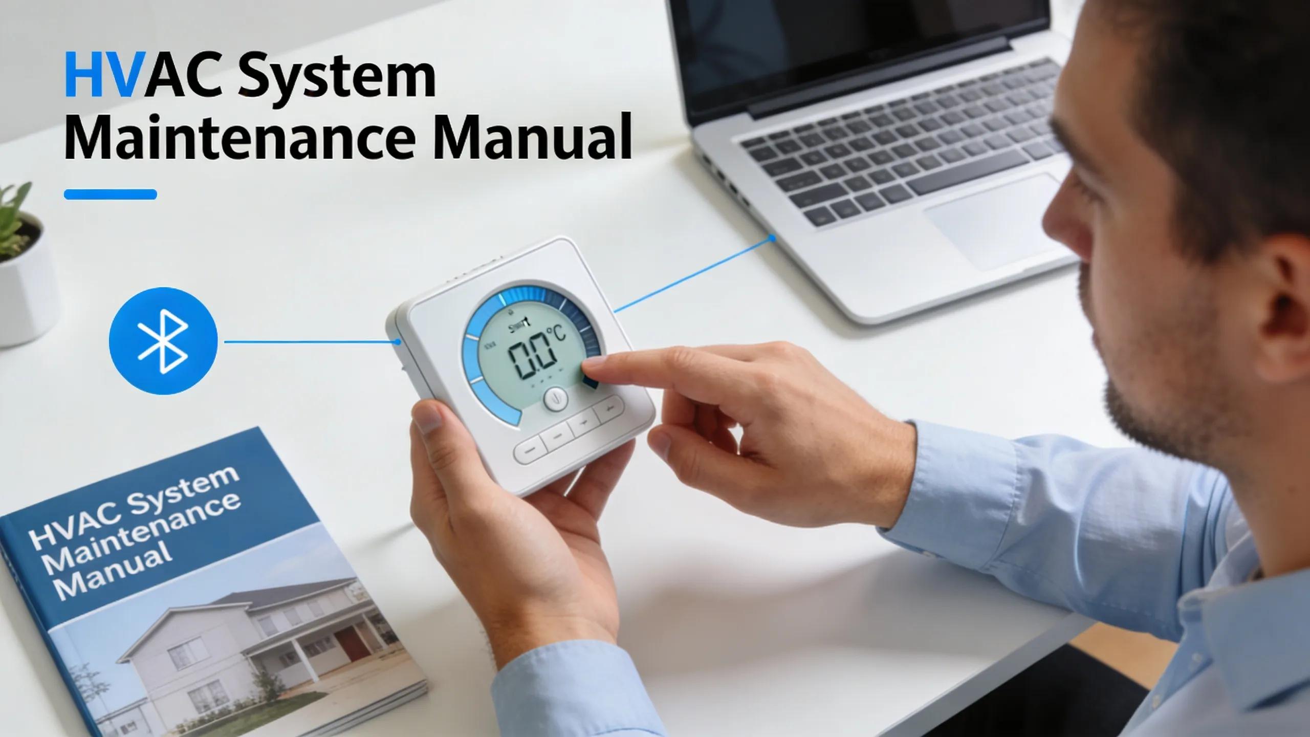 Enhance Comfort with Smart Home HVAC Automation 2 Person troubleshooting HVAC and smart home integration issues, emphasizing user engagement with technology and maintenance